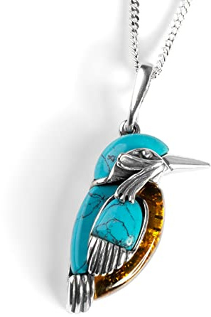 HENRYKA Bird Earrings | 925 Sterling Silver with Turquoise & Amber | Kingfisher Hypoallergenic Earrings | Available in Drop Hook & Stud Earring Styles