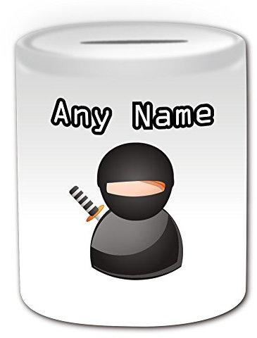 Personalisiertes Geschenk – Ninja Spardose (Icon Design Thema, weiß) – alle Nachricht/Name auf Ihre einzigartige