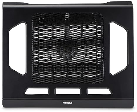 HAMA | Base refrigeradora para portátil Black Edition (Base de refrigeración de PC, Ventilador con LED Azul y Cable, Antideslizante) Color Negro.
