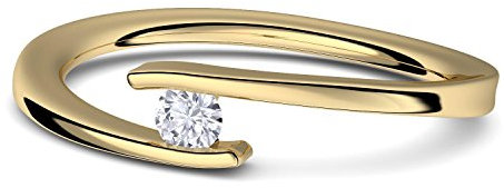 Spannring Gold (Silber 925 hochwertig vergoldet) Verlobungsring von AMOONIC mit Zirkonia Stein INKL LUXUSETUI Gold Ring Zirkonia Goldring Heiratsantrag Liebesgeschenk Antrag FF585VGGGZIFA56