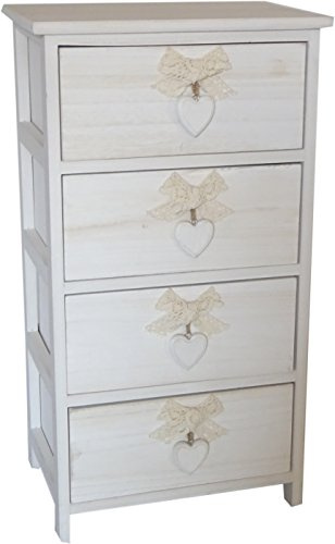 King Collection C656114 Kommode mit Herz Washed aus Paulownia Holz, weiß, 40 x 29 x 73H