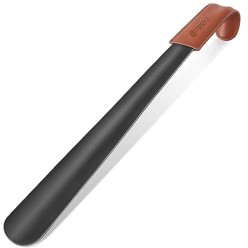 ZOMAKE Chausse Pied Long Metal 42cm, Grand Chausse-pied en Acier Inoxydable Shoe Horn Avec Étui en Cuir,Chaussé Pied Facile à Utiliser(1 Pièces Noir A)