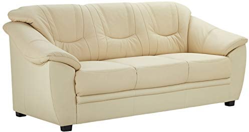 Cavadore 3-Sitzer Savana / 3er Ledersofa mit Federkern im klassischen Design / 198 x 90 x 90 / Echtleder Weiß