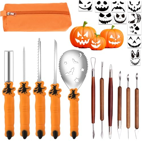 Nabance Halloween Kürbis Schnitzset 22Stk - Kürbis Schnitzset Kit Edelstahl Halloween Dekoration Zubehör Halloween Kürbis Schnitzwerkzeuge für Erwachsene und Kinder
