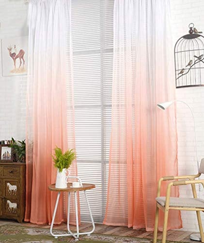 YIYIDA Ösenschal Voile Vorhang für Wohnzimmer Farbverlauf Transparent Dekoschals Gardine mit Ösen Fensterschal Sheer Elegant 2er-Set,Orange BxH 140x245cm