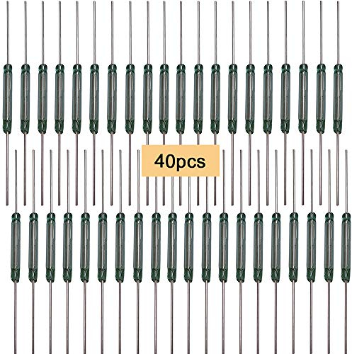QitinDasen 40Pcs Premium MKA-14103 AT10-15 Verde Tubo Vetro Interruttore Reed, 2X14mm Interruttore Reed Magnetico, Contatto Reed Normalmente Aperto (N/O) Interruttore a Induzione Magnetica