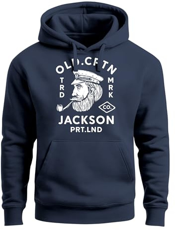 Neverless® Hoodie Herren Kapitän Motiv Aufdruck Old Cptn Jackson Retro Print Kapuzen-Pullover Männer