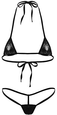 FEESHOW Femme Micro Bikini Sexy Maillots de Bain Femme Mini Bikini G-String Femme 2 Pièces Maillot Sexy Thong Micro Mini Bikini Plage Piscine Natation Noir L