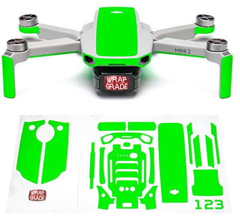Wrapgrade Skin Sticker Set Kompatibel mit DJI Mini 2 | Akzentfarbe (NEON GREEN)