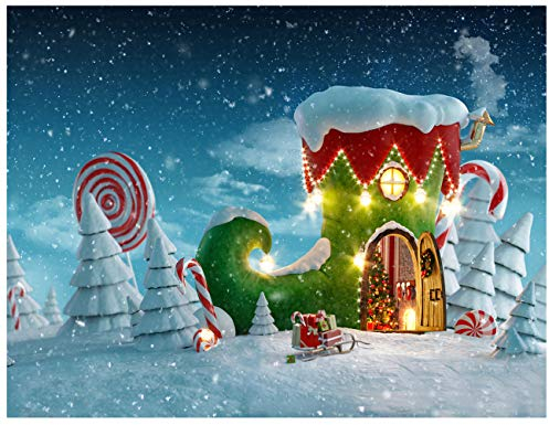 AIIKES 7x5FT Weihnachten Zuckerstangen Haus Hintergrund Winternacht Schneeflocke Rohr Zucker Rentier Weihnachtsmann Fotografie Hintergrund für Kinder Kinder Weihnachten Urlaub Dekor 11-979