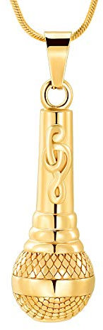 Microphone Cremation Jewelry for Ashes - Memorial Urn Necklace Ashes Holder Stainless Steel Keepsake Pendant Jewelry for Music Lover (Gold)