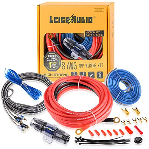 LEIGESAUDIO 8 Gauge Subwoofer Wiring Kit Ture 8 AWG Amplifier Installation Wiring Kit - Car Amp Wiring Kit Helps You Make Connections and Brings Power to Your Radio, Subwoofer and Speakers