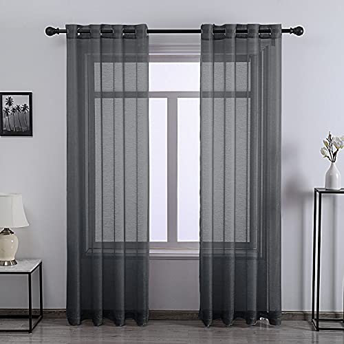 DONREN Tende trasparenti per porte da patio, lunghezza 200 cm, da soffitto a pavimento, extra lunghe, in voile, trattamento per finestre scorrevoli in vetro (grigio scuro, 2 pezzi)