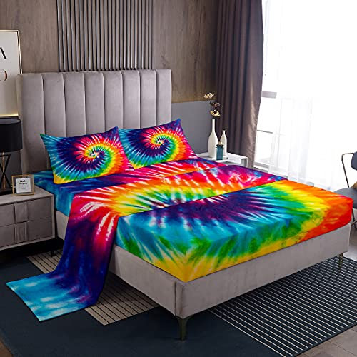 Batik-Bettwäsche-Set, volle Größe, für Kinder, Mädchen, Boho, Trippy, Wirbel-Bettwäsche-Set, ultraweich, bunt, Regenbogenfarben, für Damen, Teenager, Böhmische -Bettlaken, Luxus-Mikrofaser