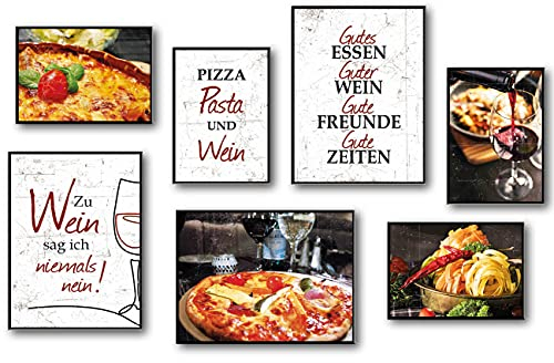 TypeStoff Poster-Set – Pizza Pasta Wein – Kunstdrucke ohne Rahmen - Typografie-Bilder auf hochwertigem Karton - Plakat, Druck, Print, Wandbild zum Thema Essen und Küche - PS-00840