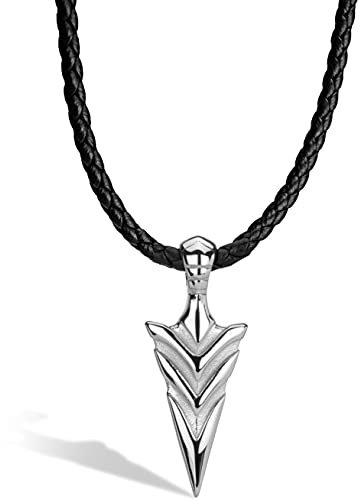 SERASAR Men's Leather Necklet Necklace with Pendant - 50cm Silver Cord Chain Jewelry Box Genuine Gift Locket