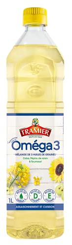 Tramier Huile Mélangée Riche en Oméga 3 ( 1x 1 L ) mélange d’huile de colza, huile de pépins de raisin et huile de tournesol, bouteille d’huile riche en vitamines D et E