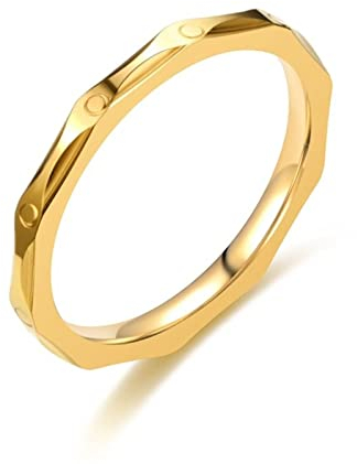 Aotiwe Edelstahl Ring Damen, Modeschmuck Set 3Mm Geschnitzt Gold 49 (15.6) für Partnerschaft Trauung Memoir