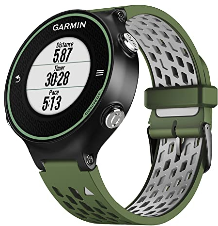 WIIKAI Armband Ersatzarmbänder kompatibel für Garmin Approach S6/Forerunner 735XT/630/620/235/220 Silikon Ersatz Uhrenarmbänder.(Armeegrün + Grau)