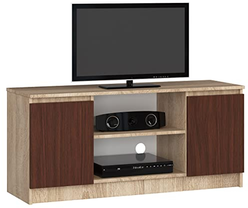 AKORD Fernsehkommode K-120 | EIN offenes Regalfach | 2 Ablagen mit Türen Links und rechts | H55 x B120 x T40 cm | Gewicht 30 kg | Gewicht 30 kg | Farbe Sonoma Eiche/Wenge