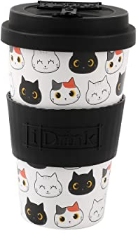 IDRINK®- RPET-Kaffeebecher mit Silikonverschluss zum Öffnen, leicht zu tragen 435 ml Becher zum Mitnehmen aus recyceltem Kunststoff 8,7 x 8,7 x 15 cm 435 ml (CATS)