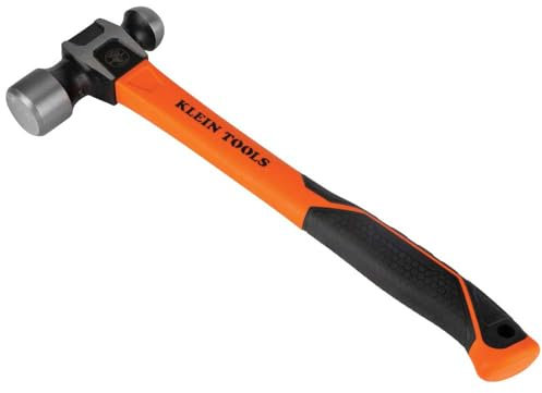 Klein Tools H80332 Ball-Peen Hammer, 32-Ounce Head, Fiberglass Non-Slip Shock Absorbing Grip Handle with Tether Hole, 15-Inch