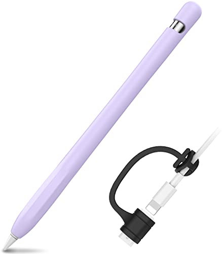 AHASTYLE Apple Pencil 1 Silikonhülle Ärmel Anti-Rutsch Schutzhülle Haut [Kabel Adapter Tether Hinzugefügt] Kompatibel mit Apple Pencil 1st Erzeugung (1 Pack, Lavendel)