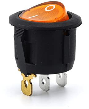 AUTOZOCO Interruptor Redondo Basculante De 3 Vías ON/OFF 6A - Controlador Eléctrico Para Vehículo - Para Botoneras - Con Testigo Luminoso - Luz Naranja