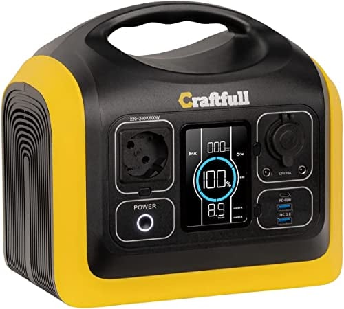 Craftfull Powerstation Adventure CP-600 | 3 Jahre Garantie - 1000 Watt - 595 Wh Powerbank - 31000 mAh - LiFePO4 Batterie tragbar - 80% nach > 3500 Ladezyklen - AC/KFZ/USB-A/USB-C (600 Watt)