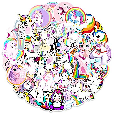50 Pack Stickers for Children - Unicorn Aesthetic Scrapbook Stickers Vintage Waterproof Reusable for Kids - DIY Reward Stickers for Skateboard, Bottle, Laptop Decal, Moto, Bicycle, Suitcase, Books