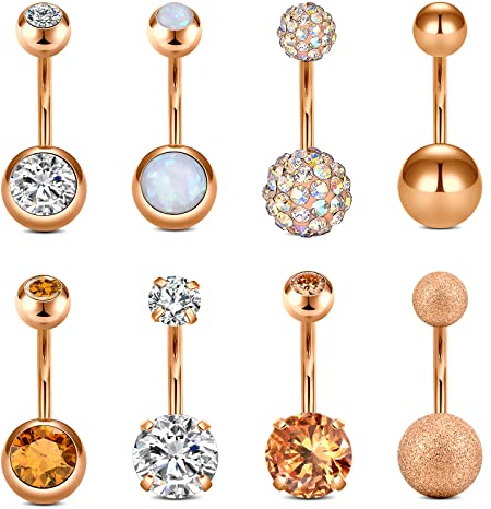 Incaton 14G Bauchnabelpiercing 10mm Nabelpiercing Ring Banane Piercing mit Kristall Kugeln Piercing Schmuck Set aus Chirurgenstahl 8stk