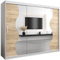 KRYSPOL Schwebetürenschrank Madryt 250 cm mit Spiegel Kleiderschrank mit Kleiderstange und Einlegeboden Schlafzimmer- Wohnzimmerschrank Schiebetüren Modern Design (Weiß + Sonoma)
