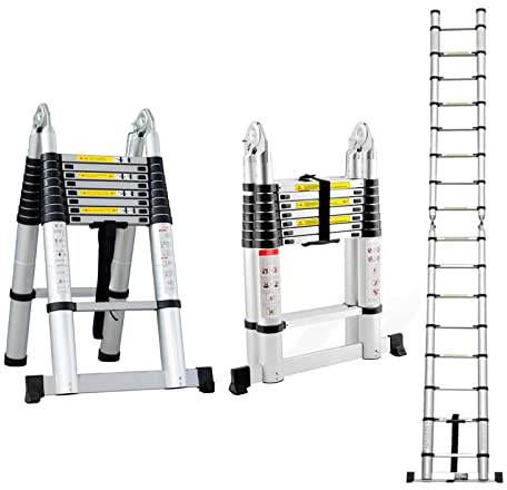 Teleskopleiter, Klappleiter aus Hochwertigem Aluminium Belastbarkeit, Multifunktionsleiter Ausziehleiter Anlegeleiter Mehrzweckleiter Ausziehbare Leiter Stehleiter (A 3.6+3.6m)