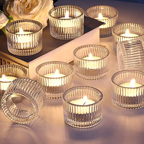 12er Set Teelichtgläser - Teelichthalter rund - Ideal für Teelichter, Kerzen und als Behälter, Windlicht für Geschenk, Aromatherapie, Hochzeit, Party, Deko, Wohnaccessoire(Transparent)