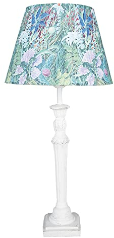 Clayre & Eef Tischlampe Ø 24x52 cm Weiß Grün Kunststoff Rund Blumen Schreibtischlampe