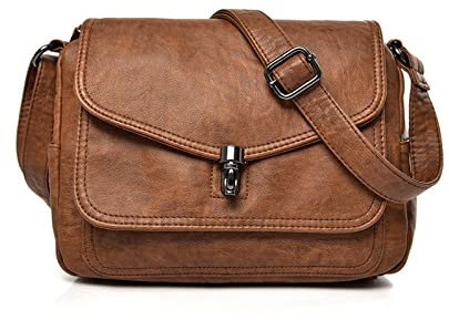 NICOLE & DORIS Sac Bandoulière Femme Imperméable Sacs D'épaule Multi-Poches Sac Epaule Rétro Sacs à Main Portés épaule en Cuir PU Sac Messenger Léger Sac Crossbody Marron