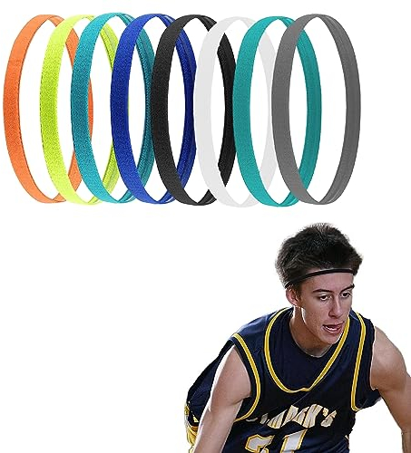 NUDFSY 8Pcs Boys Headband for Kids Sports Headband Kids Sports Headband for Boys Hair Band Silicone Elastic Sports Hairbands Non Slip Sport Hair Band for Football Running