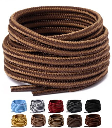 Olukssck 2 Pares Cordones Redondos para Botas, Cordones Duraderos para Botas de Senderismo y Calzado de Seguridad - 4 mm Diámetro, Marrón Claro/Café, 122cm