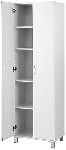 GiantexUK 187cm Tall Kitchen Cupboard, 2 Doors Freestanding Storage Cabinet with Adjustable Shelf & Raised Legs, Wooden Pantry Sideboard Unit for Hallway Dining Living Room (White)