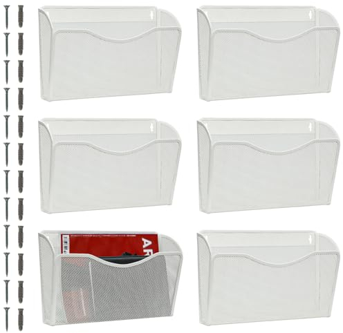 ESYLIFE Hängeregistratur-Organizer mit 6 Fächern, Wandmontage, Zeitschriftenhalter, Wand-Zeitschriftenständer, A4-Papieraufbewahrung, Briefablage, Weiß, ESY-6PWFHD