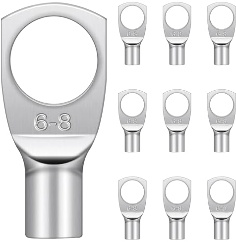 Hanibos - Terminales de cable tubular M8 (10 unidades, 6 mm², sin aislamiento, cobre, para cables de batería, cajas de distribución de coche)