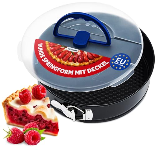 KONZEPT Molde desmontable de 26 cm, molde redondo con tapa, molde para tartas con cubierta de transporte, antiadherente, ideal para tartas, tartas de queso, tartas