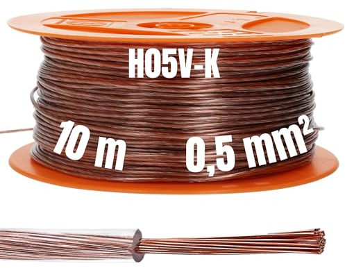 Kalitec Câble de câblage H05V-K (X05V-K) 0,5 mm² transparent - 10 m - Flexible en PVC - Fil simple - Toron 0,5 mm² - Câblage à fil fin - Câble unique - Fil de commutation à un fil