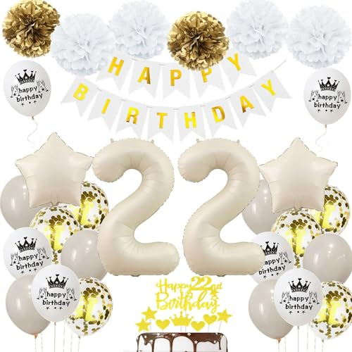 Geburtstagsdeko 22 Beige Gold, Luftballons 22 Geburtstag Frau Mann, Deko 22. Geburtstag Luftballons, Beige 22. Dekorationen, Sandweiß 22 Jahre Geburtstagsdeko, Luftballon 22