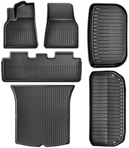 YITAHOME Tesla Model Y Fußmatten Gesamtset, Allwetter Anti-Rutsch Hochwandig 3D wasserdichte Gummimatten Bodenbeläge Set Kompatibel mit Model Y 2024 2023 2022 2021 2020 (6 Stück Fußmatten)