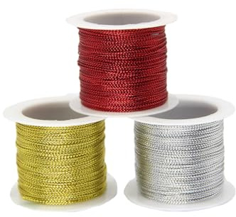 Operitacx 3pcs Tag Cords present Wrapping Wire Labels Polyester Cord for Jewelry Making Metallic Gold Thread Metallic Twine Metal Tags Tag Line Elastic Metal Rope Tie String Embroidery Thread