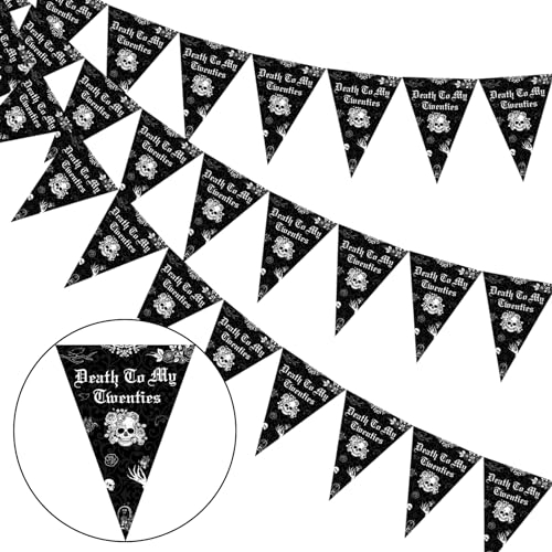 Jollyboom 3er-Pack 'Death to My 20s' Banner, 30. Geburtstag Dekoration Schwarz, Rip to My Twenties Banner, Gothic Birthday Photo Booth Props für Männer & Frauen