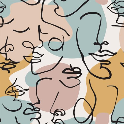 VEELIKE Papier Peint Geometrique Abstrait Papier Peint Graphique Rose et Vert Portraits Papiers Peints Decoratifs Papier Adhesif pour Meuble Rouleau Adhesif Decoratif Boho Chambre 44.5cm×300cm