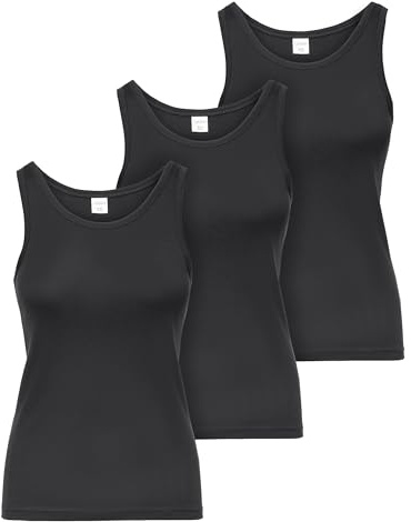 Ladeheid Unterhemd Damen Baumwoll Unterwäsche, Atmungsaktives Weiches Komfortables Tank Top Damen, Unterhemden, Set 3 Stück LA40-262 (Schwarz, M)