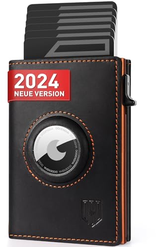 DODENSHA® MagSnap Airtag Wallet Herren mit RFID Schut I Kartenetui Herren I Smart Wallet Klein für 10+ Karten I Wallet mit Münzfach I Portmonee mit AirTag* Fach I Geldbörse Herren I SchwarzOrange